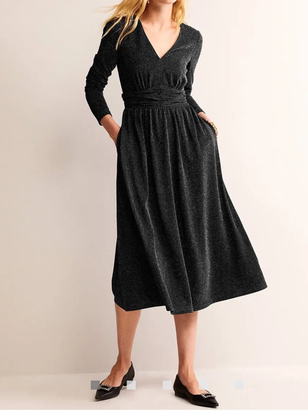Boden Ruched Sparkle Midi Dress Size 8